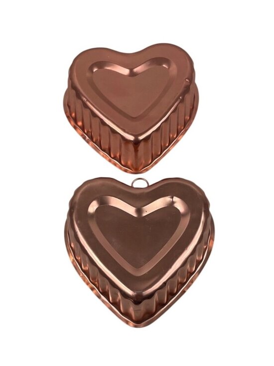 unmarked Other - Set Of 2 Copper Heart-Shaped Jello Molds Decorative Kitchen Wall Hanging